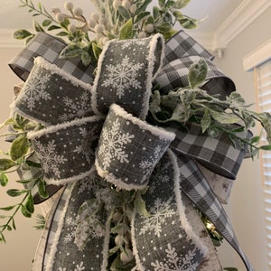 Christmas Tree Topper Bow, Tree Topper Bow, Gray Buffalo Plaid/Check, Farmhouse Christmas image 10