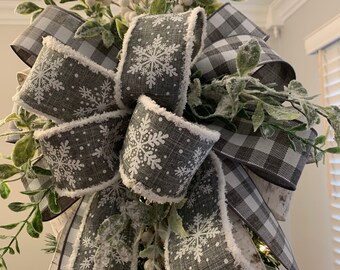 Christmas Tree Topper - 48x12 Inches Large Buffalo Plaid Red Black Burlap Decorative Bow - Rustic Farmhouse Xmas Decorations Home Decor