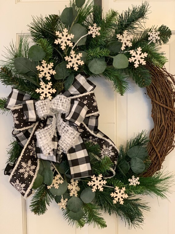 Winter wreath for front door Porch Decor Farmhouse Winter | Etsy