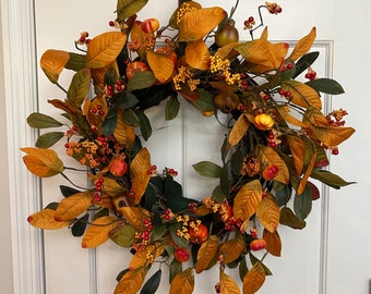 Fall wreath for front door with berries , Rustic woodsy fall wreath, Fall porch decor, Rustic Twig Wreath