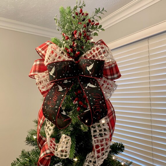 Christmas Tree Topper With Red Berries Holiday Tree Topper | Etsy