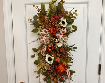 Fall wreath swag, Fall wreath for front door, Fall Outdoor decor,  Autumn Front Porch decor