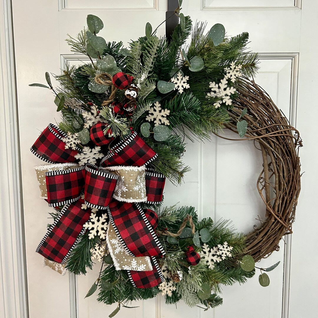 Winter Wreath for Front Door, Porch Decor, Farmhouse Winter Wreath With ...
