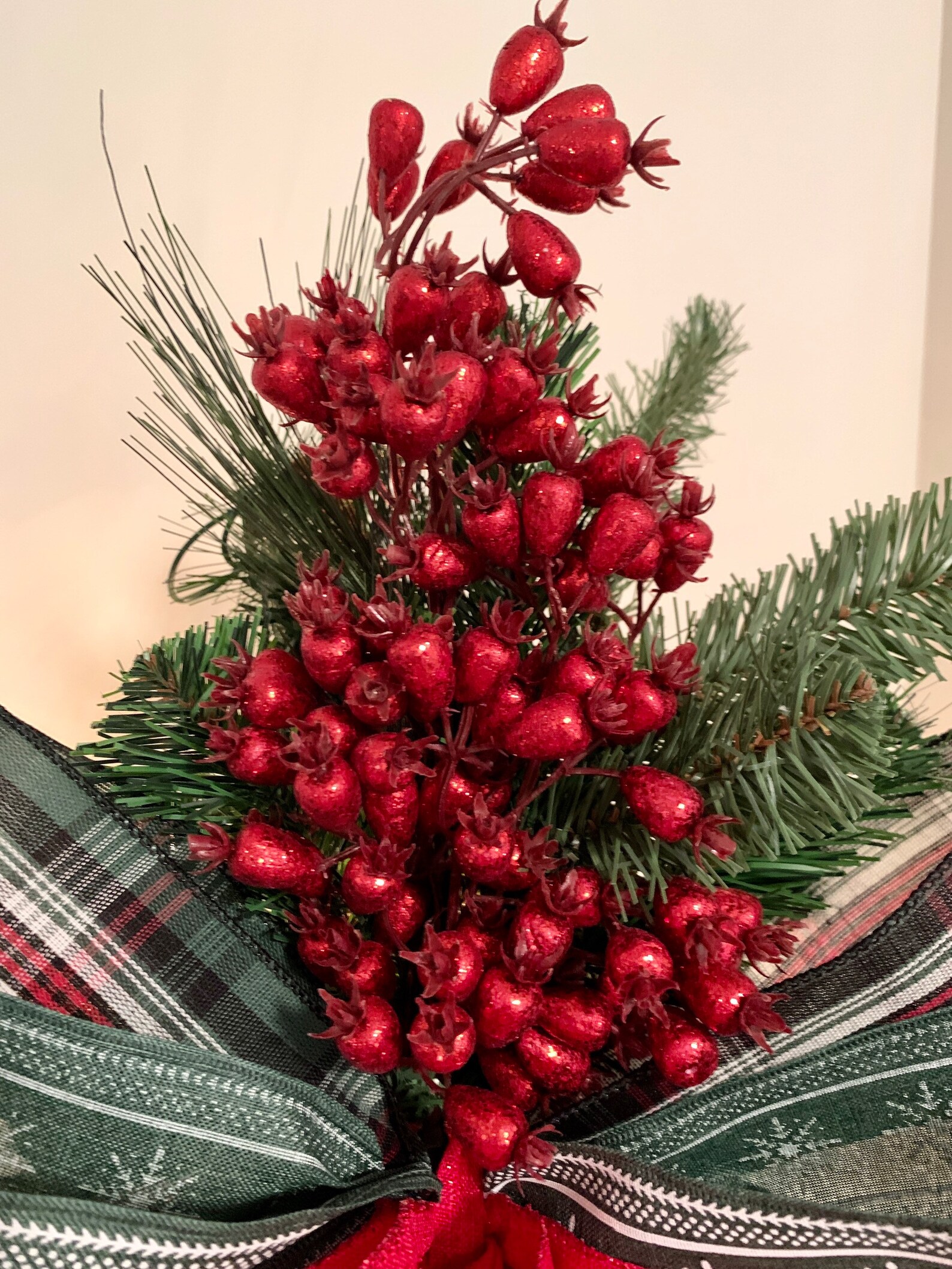 Traditional Christmas Tree Topper Bow With Red Berries Rustic Etsy