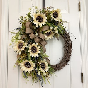Fall wreath for front door, Sunflower wreath for front door, Fall wreath, Fall Porch decor,  White Sunflower Wreath