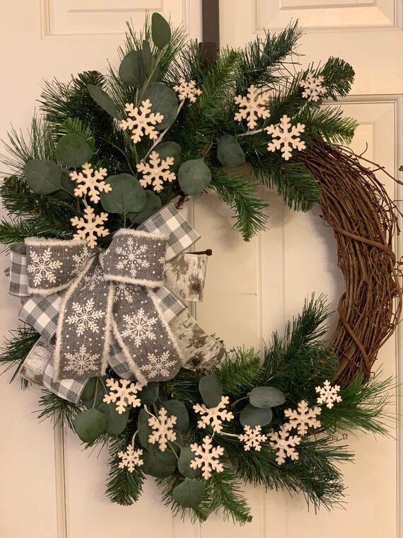 Winter Wreath for Front Door Porch Decor Farmhouse Winter | Etsy