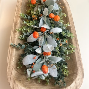 Greenery with pumpkins for dough bowl, Dough Bowl filler, Lamb&#39;s Ear Garland for Fall, Fall centerpiece, BOWL NOT INCLUDED
