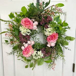 Floral wreath for front door,  Pink Garden Wreath,  Peony Wreath for front door, Summer wreath, Summer flower wreath