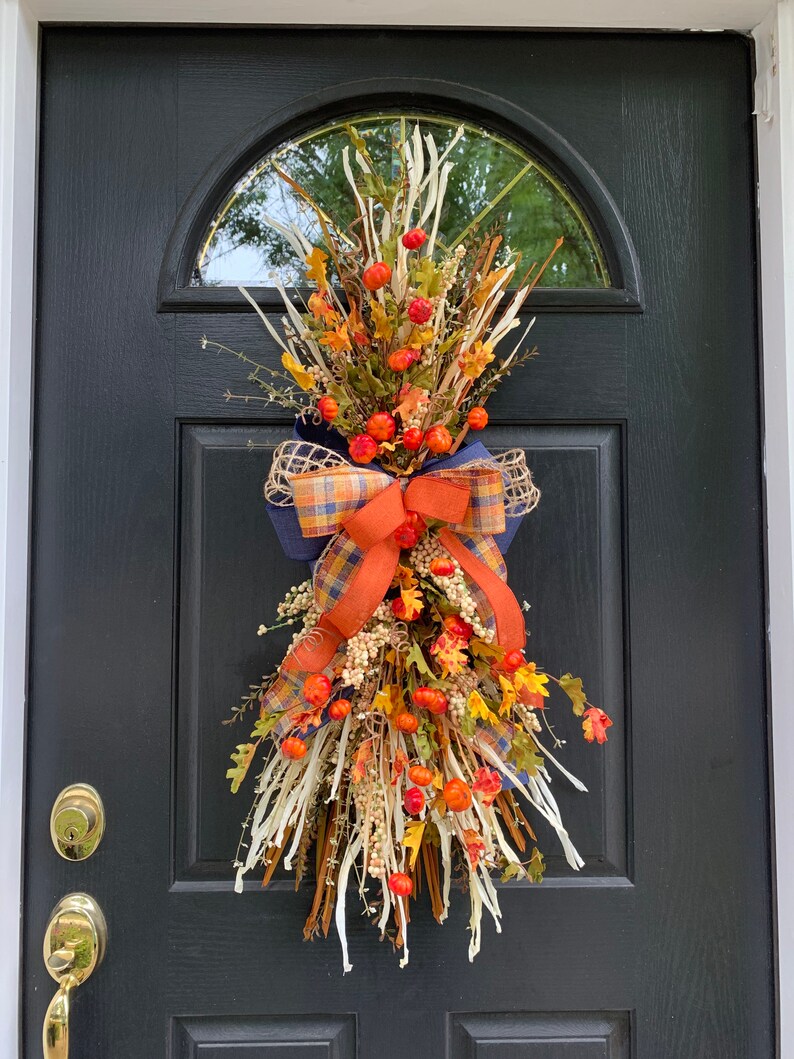 Fall Farmhouse swag/wreath for front door Fall Rustic wreath Etsy