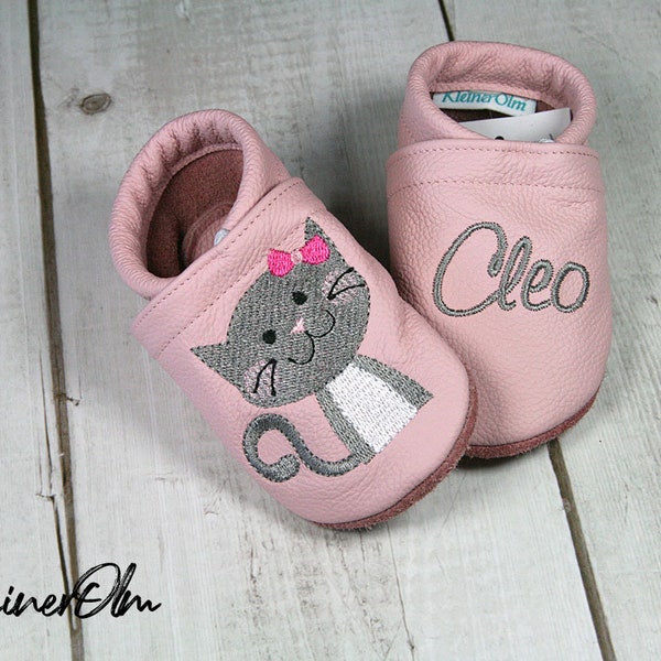 Krabbelschuhe/Lederpuschen Leder Namen Bestickt Stern Sterne Mädchen Baby Kind E
