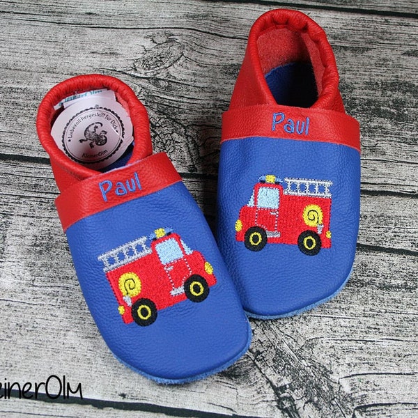 Krabbelpuschen  Lederpuschen  Babyschuhe  Krabbelschuhe  Feuerwehr