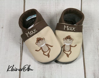 Krabbelpuschen  Lederpuschen  Babyschuhe  Krabbelschuhe  Affe  Name