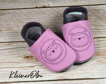 Krabbelpuschen  Lederpuschen  Babyschuhe  Krabbelschuhe  Eule  Minimal, Name