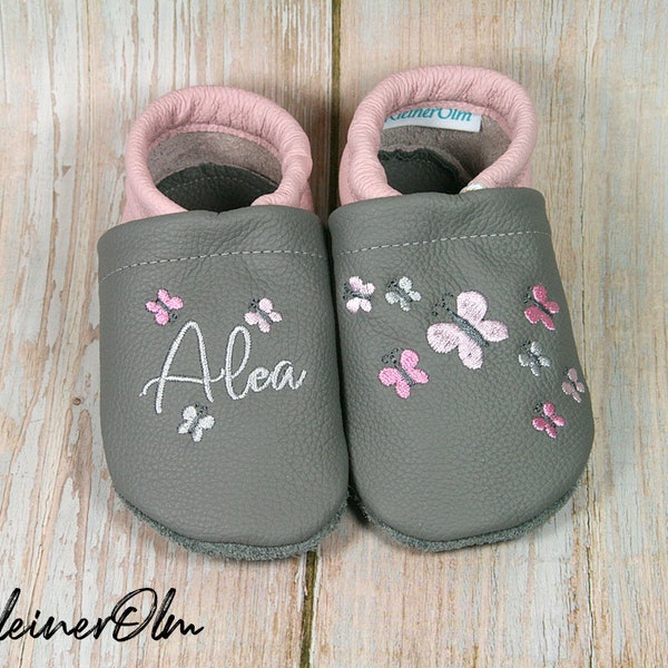 Krabbelpuschen  Lederpuschen  Babyschuhe  Krabbelschuhe  Schmetterling  Name