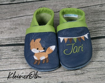 Krabbelpuschen  Lederpuschen  Babyschuhe  Krabbelschuhe  Fuchs  Name, Wimpelkette