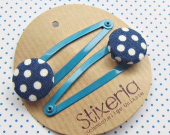 Children's hair clips with dots dark blue