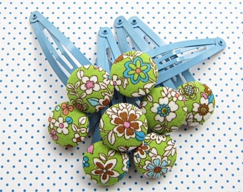 Spring flowers children's hair clips green