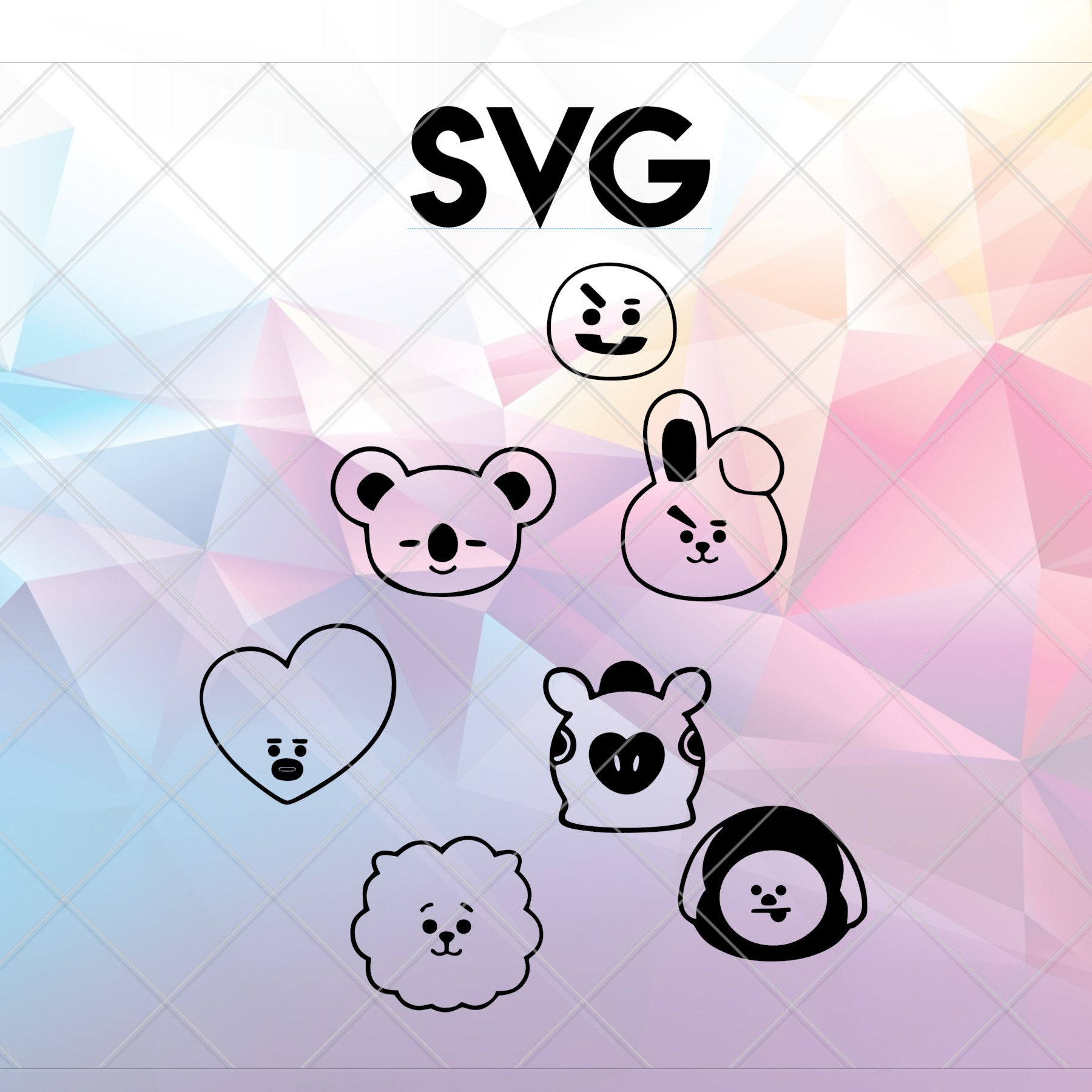 Download BTS BT21 character faces svg file file for Cricut & Cameo ...