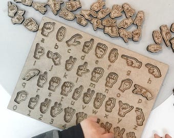 Rompecabezas de madera en lenguaje de señas americano (ASL) SVG, archivo digital listo para Glowforge