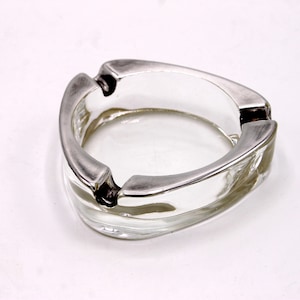 Mid-Century Three Sided Glass Ashtray with Silver Top