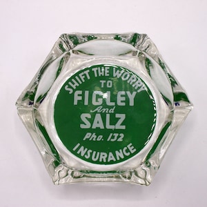 Vintage Hexagonal Advertising Ashtray - Figley and Salz Insurance