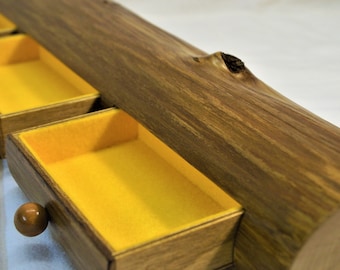 A jewelry box made from a linden tree trunk.