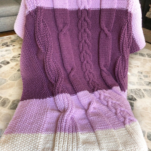 Hand knitted toddler afghan, child blanket, lap blanket throw, nursery, crib blanket. Cable blanket. Gender reveal idea. Baby shower gift.