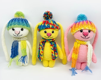 Crochet Bunny, Long Ear Bunny, Crochet Rabbit Toy, Handmade Rabbit Stuff Animal, Easter Basket Stuffers for Toddler, First Easter Gift