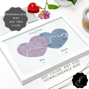 Personalisierte Zwei Herzen Karte Druckbares Hochzeitsgeschenk, Personalisiertes Geschenk zum ersten Jahrestag, Besondere Daten Jahrestag Geschenk,