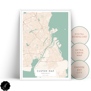 Impressão de mapa personalizado, mapa personalizado, escolha impressão de mapa da cidade, qualquer mapa da cidade, serviço de mapa personalizado, arte de parede de mapa personalizada, pôster de mapa personalizado