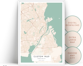 Custom Map Print, Personalized Map, Choose City Map Print, Any City Map, Custom Map Service, Customized Map Wall Art, Custom Map Poster