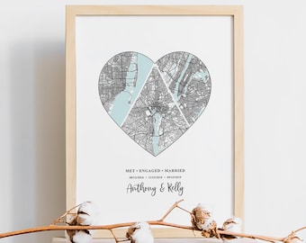 Met Engaged Married Map Digital Print, Wedding Gift for Couple, Hello Will You I Do, 1st Anniversary Gift, Newlywed Gift, Bridal Shower Gift