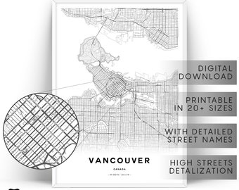 Vancouver City Map Printable, Street Map Art, Vancouver Map Print ...
