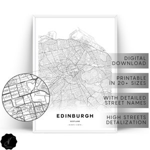 Impresión de mapas de Edimburgo, mapas como arte, mapa imprimible de Edimburgo Pared Arte Impresiones, Mapa de Mapas, Mapa de la Ciudad de Edimburgo Arte imprimible, Impresiones de mapas de calles
