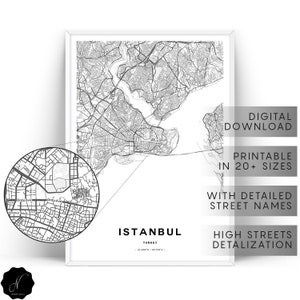 Istanbul Map Print, Istanbul City Map Wall Art, Map As Art, Printable Map Of Istanbul Art, Map Gifts, Istanbul Street Map Printable Wall Art