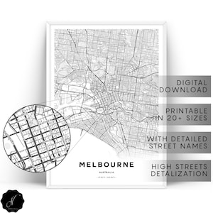Melbourne Map Print, Melbourne City Map Wall Art Prints, Map As Art, Printable Map Of Melbourne, Map Gifts, Melbourne Printable Wall Art