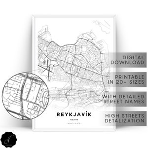 Reykjavik Map Printable Wall Art, Maps As Art, Reykjavik City Map Wall Art Prints, Map Gifts, Minimalist Printable Map Of Reykjavik Poster