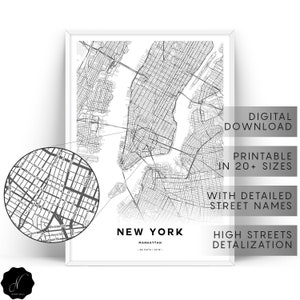 New York Karte drucken, Manhattan Karte drucken, Karte, Geschenke, Karte als Kunst Druck, druckbare Karte von New York, NY Map druckbare Wandkunst Stadtplan New York City