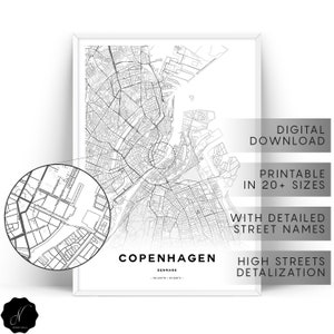 Copenhagen Karte drucken, Karte, Geschenke, druckbare Karte von Kopenhagen, Karte, wie Kunst, Kopenhagen Stadt Karte drucken, Kopenhagen-Wand-Kunst, druckbare Wandkunst