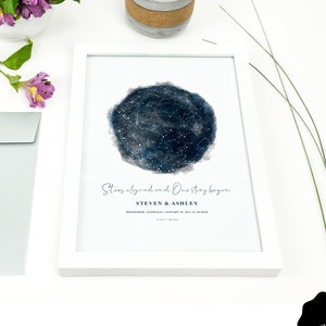 Étoiles le soir de noces cadeau imprimable personnalisé, cadeau d'anniversaire de mariage personnalisé pour couple, carte d'art constellation, art de carte des étoiles
