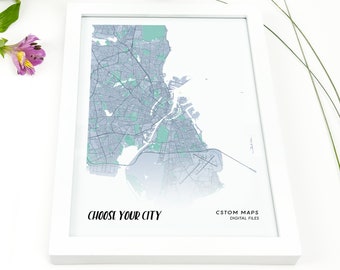 Aangepaste kaart afdrukbare muurkunst, moderne aangepaste stadskaart wordt afgedrukt, gepersonaliseerde kaart, aangepaste kaart cadeau kunst aan de muur, aangepaste kaart digitale prints