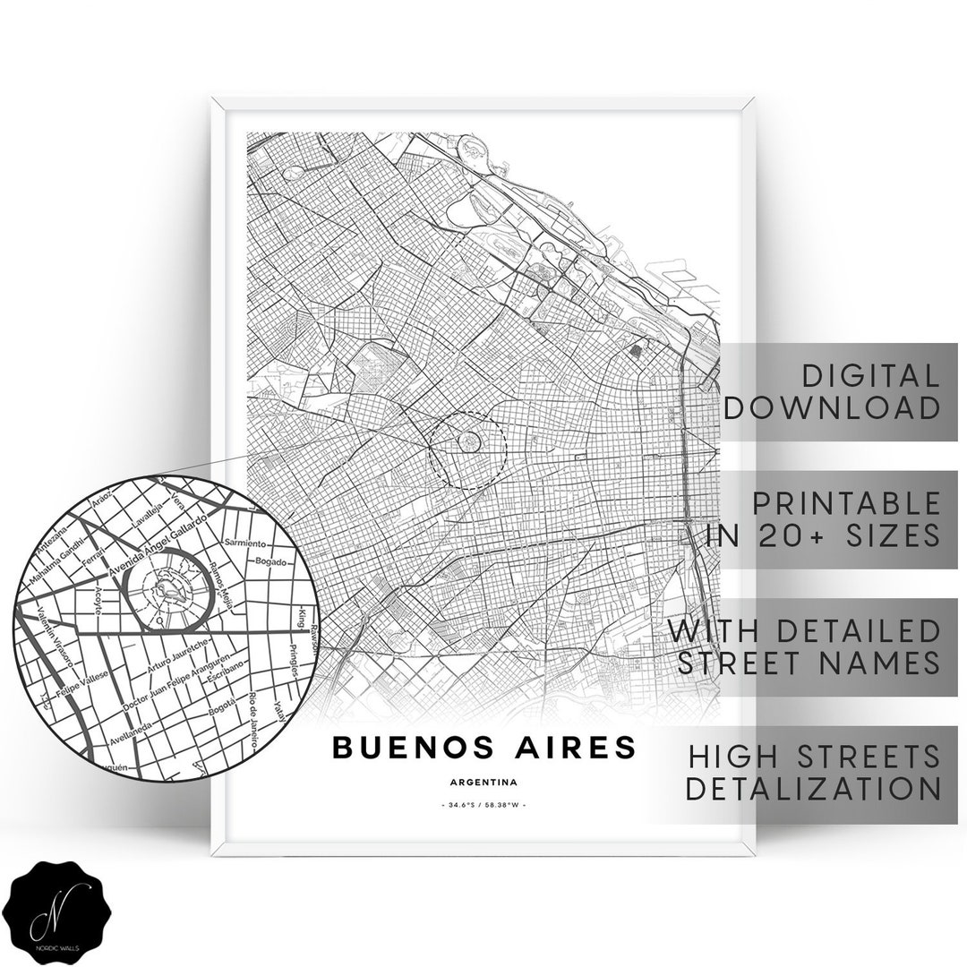 Buenos Aires Map Printable Wall Art, Maps as Art, Printable Map of Buenos Aires Wall Art Prints ...