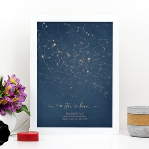 Constellation Map Print, Mapa estelar personalizado, Póster de mapa estelar personalizado digital, Gráficos estelares personalizados, Mapa estelar Cumpleaños, Mapa estelar por fecha