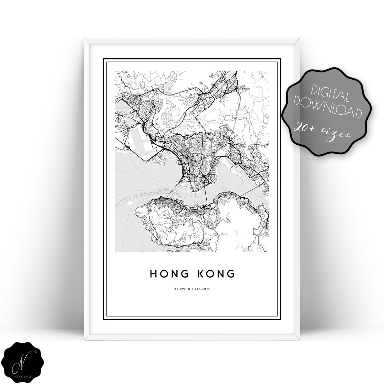 Hong Kong Map Printable Wall Art Map of Hong Kong Wall Art | Etsy