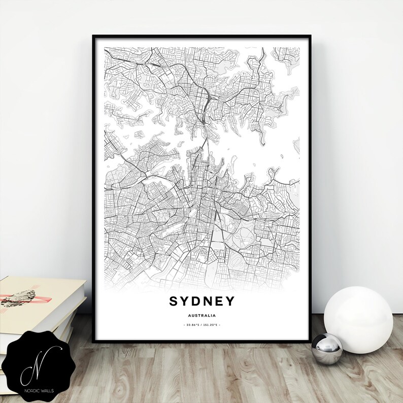 Sydney Map Print Maps As Art Sydney City Map Wall Art Etsy