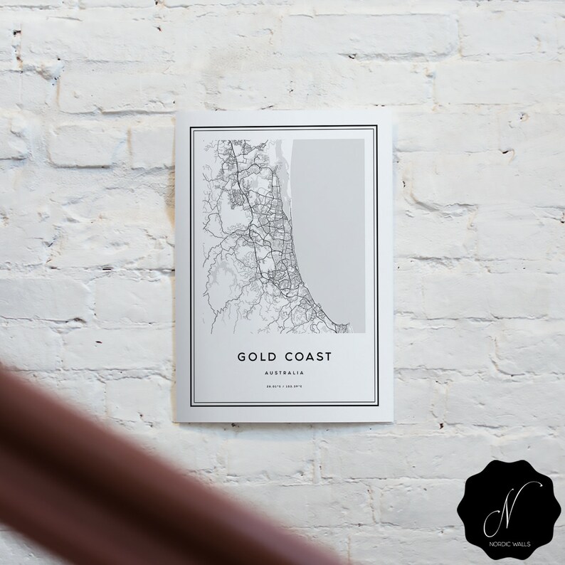 Gold Coast Map Print Map Of Gold Coast Wall Art Prints Gold Etsy