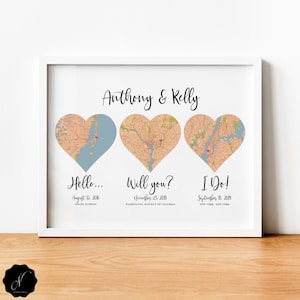 3 Herz Karte Print Met Verlobte Hochzeit Jahrestag Geschenk für Paare, Hello Will You I Do, Erster Jahrestag Geschenk, Baumwoll Jahrestag