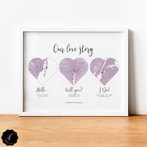 Met Verlobte Verheiratet, Hello Will You I Do 3 Herz Karte Druck, Geschenk zum ersten Jahrestag, Hochzeitstag Geschenk für Paare, Baumwoll-Jahrestag