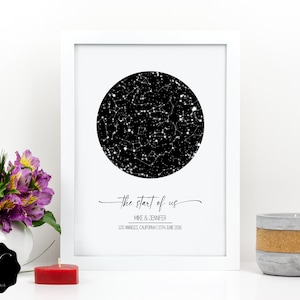 Impresión personalizada de mapas estelares, mapa de estrellas por fecha, gráfico de estrellas personalizado, regalo de aniversario de bodas para parejas, póster de mapa de estrellas