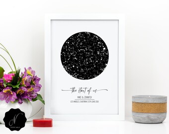 Impresión personalizada de mapas estelares, mapa de estrellas por fecha, gráfico de estrellas personalizado, regalo de aniversario de bodas para parejas, póster de mapa de estrellas